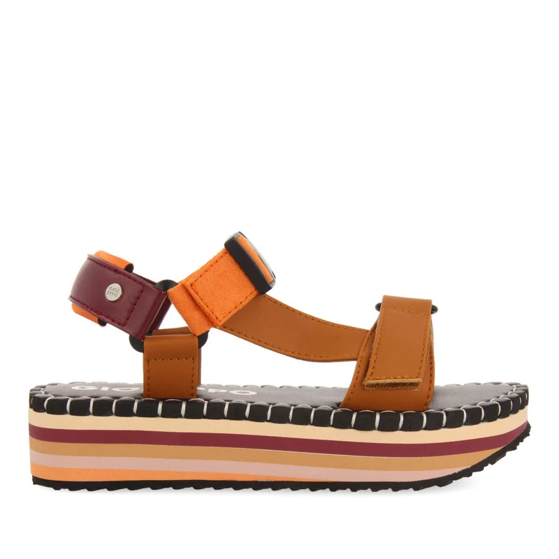 Sopretan women's beige sandals with multicoloured soles and crossover straps 36