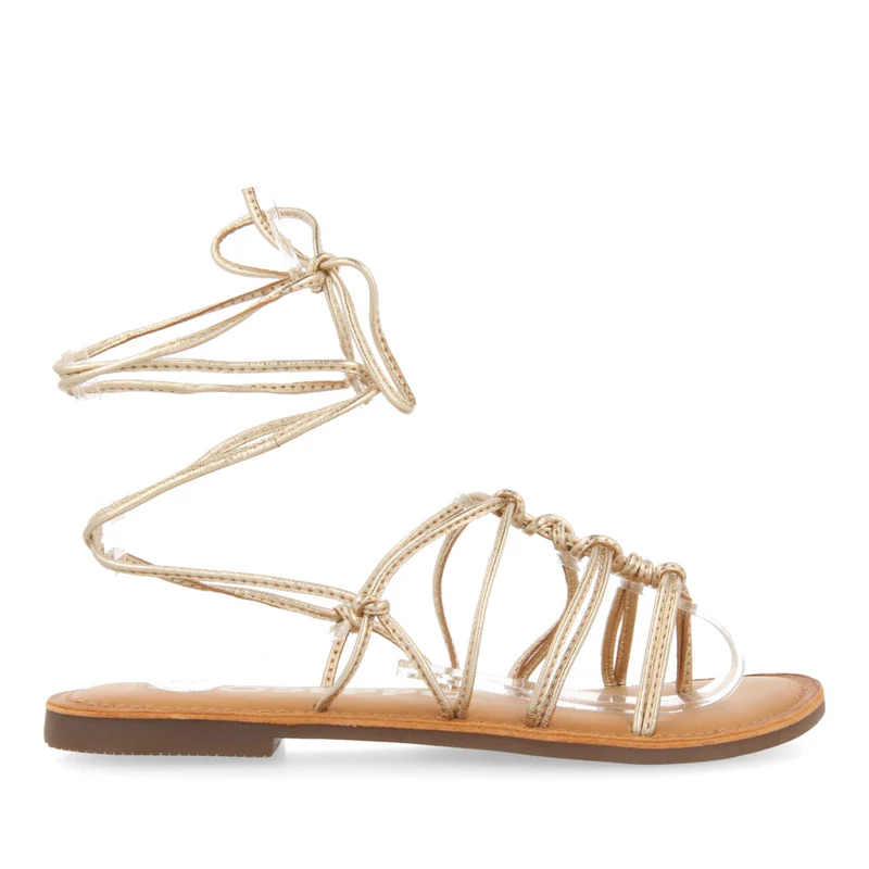 Kern women's flat gold leather sandals with thin straps and decorative knots 40