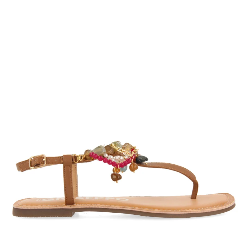 Collan women's tan sandals with decorative multicoloured beads 36