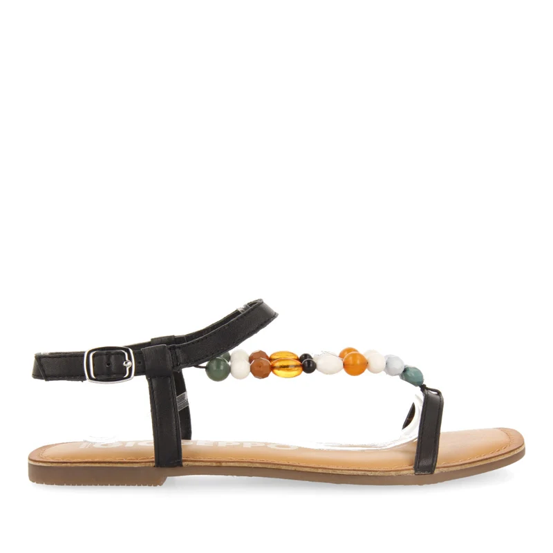 Coincy women's black leather sandals with decorative multicoloured beads 39