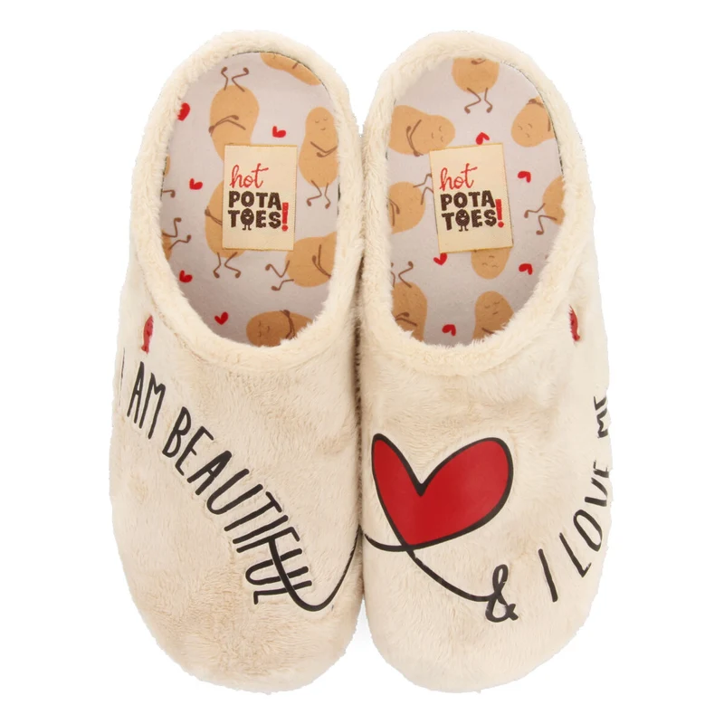 BEIGE FUR SLIPPERS WITH MESSAGE RAFTEN 39