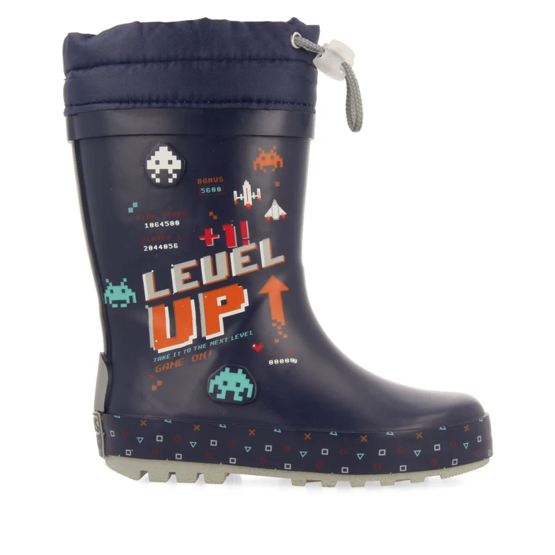 Gann children's navy blue gamer-print welly boots 28