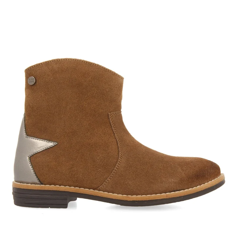 Nastola children's taupe split-suede cowboy boots with decorative star 30