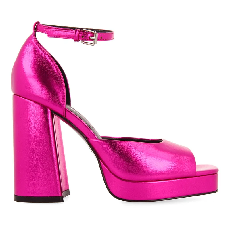Blunt women's metallic fuchsia sandals with wide heels and platforms 37