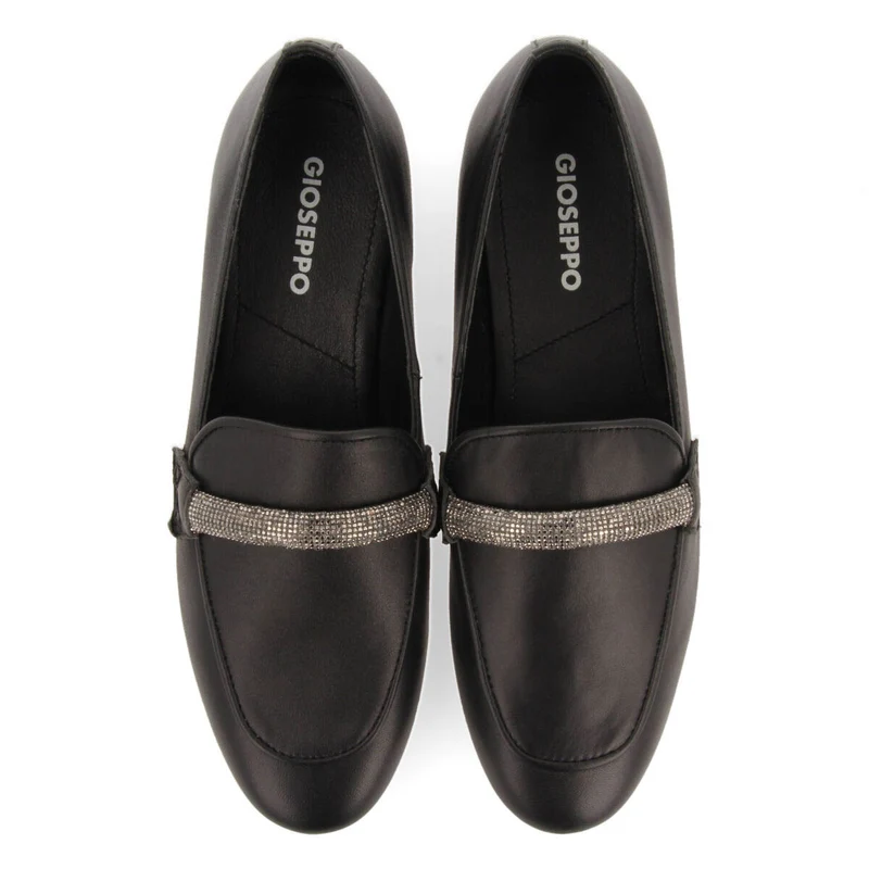 Ringsted women's black leather moccasins with rhinestone strap 39