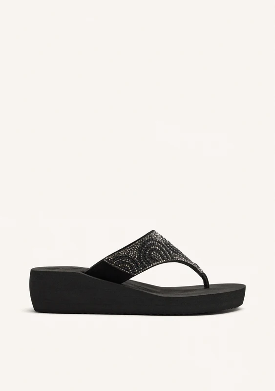 BLACK WEDGE SANDALS WITH CRYSTAL EMBELLISHMENT FOR WOMEN BY BUCCHERI 35