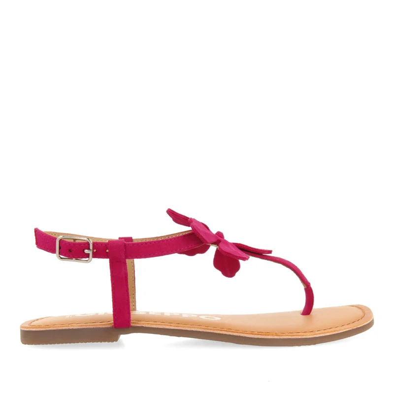 FUCHSIA LEATHER SANDALS WITH FLOWER EMBELLISHMENT FOR WOMEN VELCAN 39