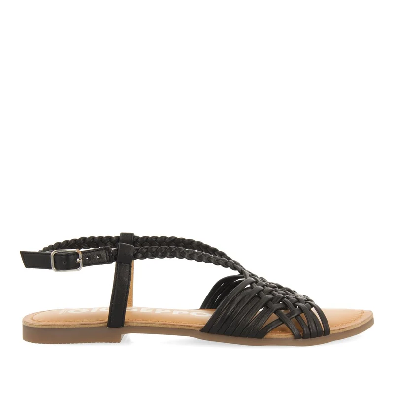 BLACK LEATHER SANDALS WITH CROSS STRAPS FOR WOMEN AIDONE 37
