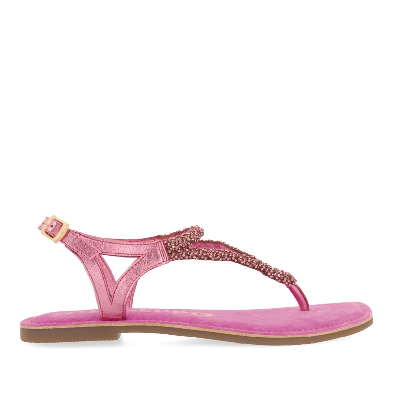 FUCHSIA LEATHER SANDALS WITH EMBELLISHMENTS FOR WOMEN POUSSAN 36