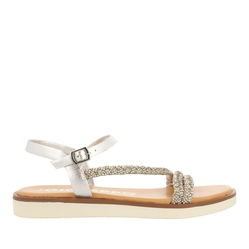 SILVER LEATHER SANDALS WITH JEWEL-EMBELLISHED STRAPS FOR WOMEN WALLOWA 41
