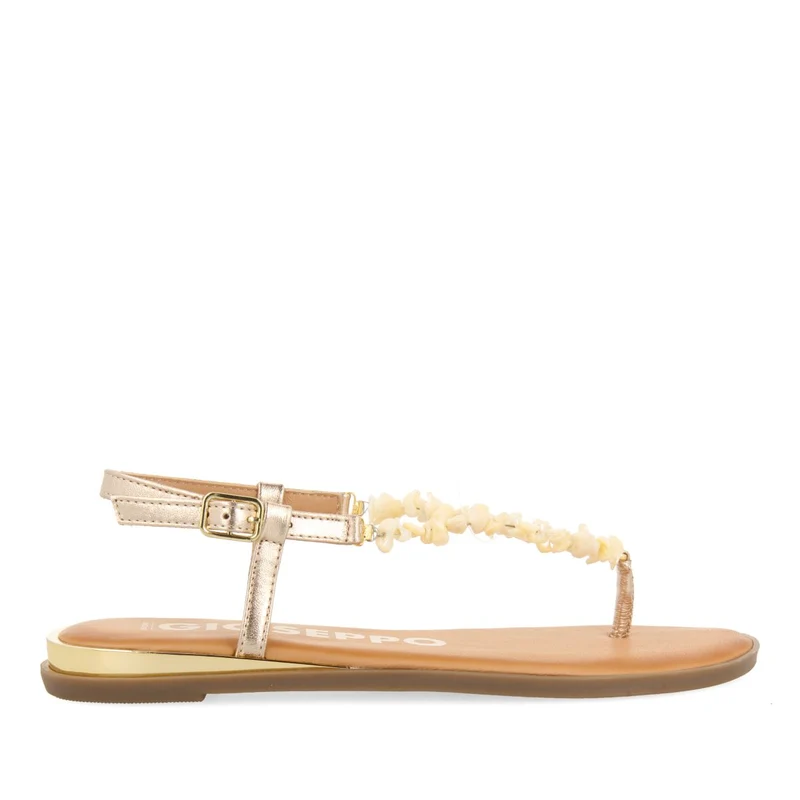GOLDEN LEATHER SANDALS WITH WHITE STONES FOR WOMEN TRABIA 37