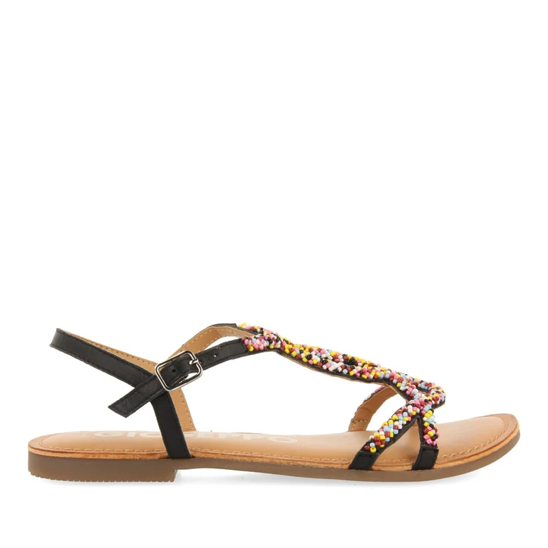BLACK LEATHER SANDALS WITH MULTICOLOR STONES FOR WOMEN LURE 38