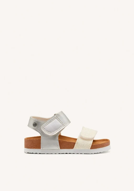 WHITE AND SILVER BIO SOLE FLIP-FLOPS WITH GLITTER FOR GIRL AND BOY ANGWING 32