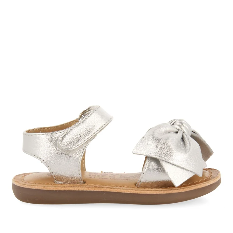 SILVER LEATHER SANDALS WITH BOW FOR BABY ITALA 23