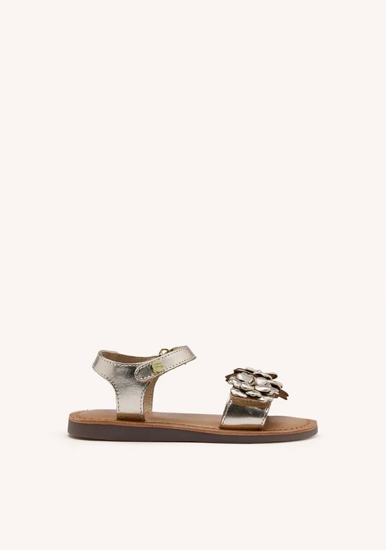 GOLDEN LEATHER SANDALS WITH FLOWER EMBELLISHMENT FOR GIRL AND BOY SHEGAN 30