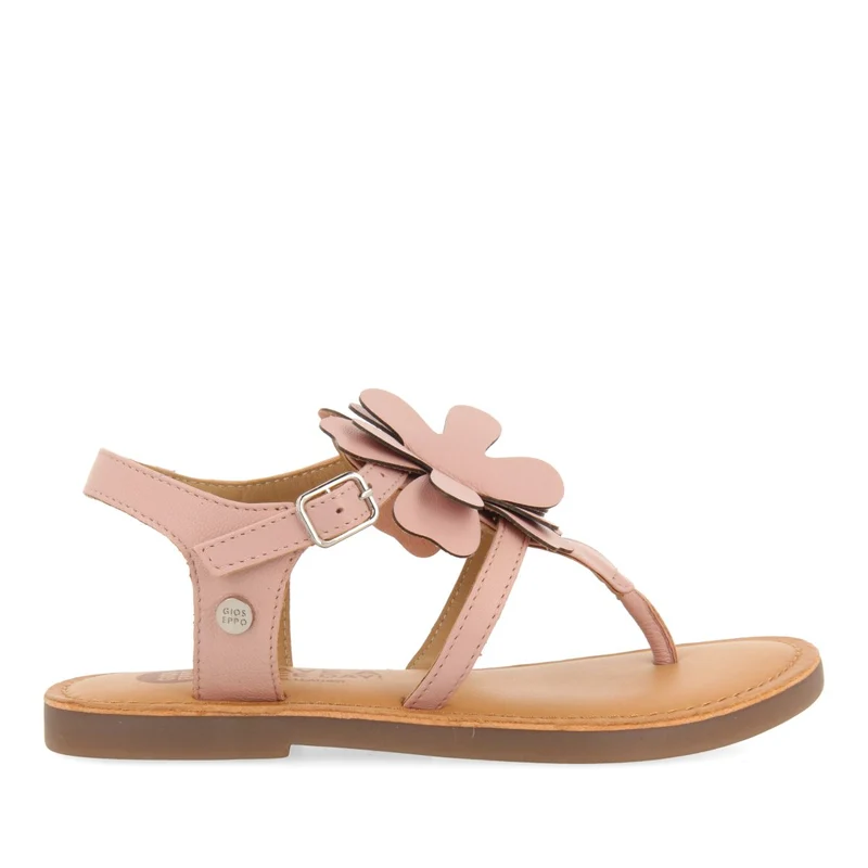 PINK LEATHER GREEK STYLE SANDALS WITH FLOWER DECORATION FOR GIRL AND BOY SUKE 34