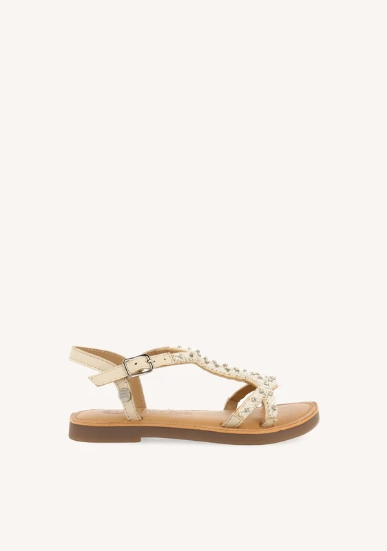 WHITE LEATHER SANDALS WITH BEAD EMBELLISHMENT FOR GIRL AND BOY LAZARAT 30