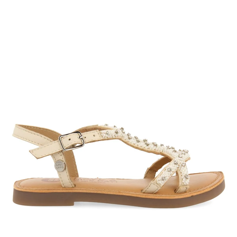 WHITE LEATHER SANDALS WITH BEAD EMBELLISHMENT FOR GIRL AND BOY LAZARAT 36
