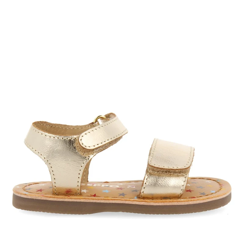 GOLDEN LEATHER SANDALS WITH FANTASY PRINT FOR BABY HIMARE 26