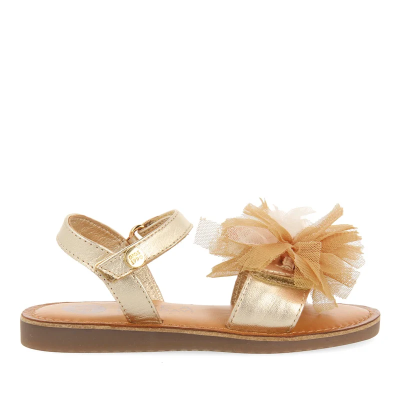 GOLDEN LEATHER SANDALS WITH MULTICOLORED TULLE ADORNMENTS FOR GIRL AND BOY BICAJ 29