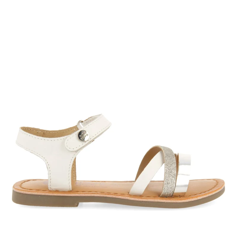 WHITE LEATHER SANDALS WITH GLITTER AND METALLIC DETAILS FOR GIRL AND BOY LAWTEY 34