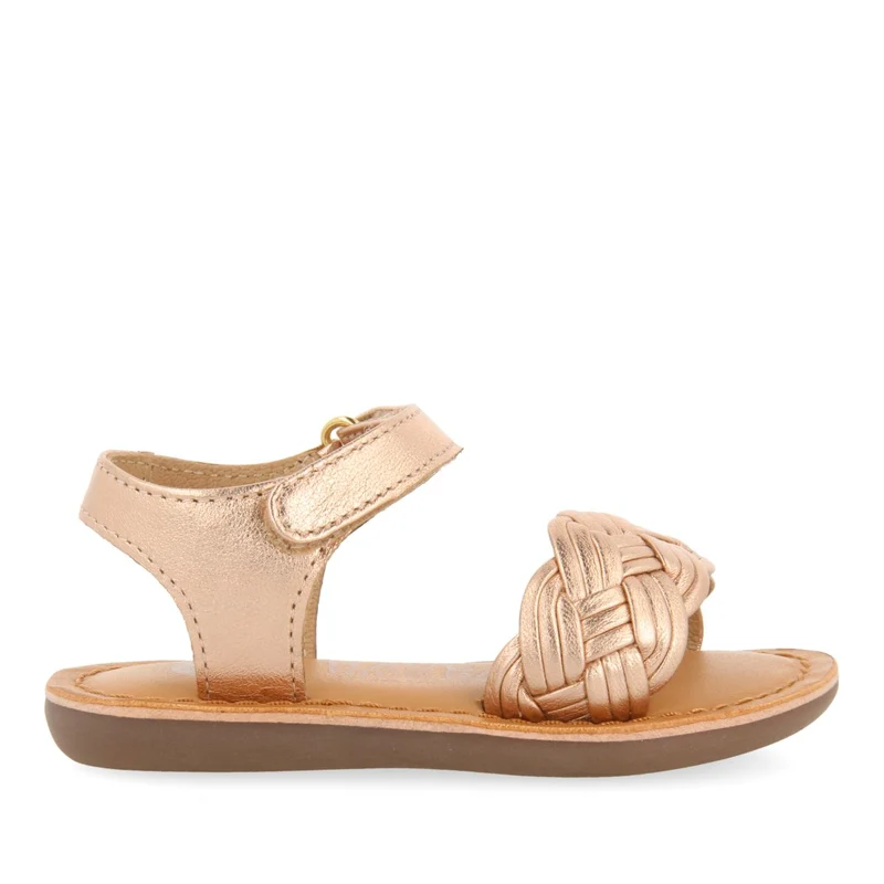 PINK GOLD LEATHER SANDALS WITH BRAIDING AND ADJUSTABLE CLOSURE FOR BABY FLUSHE 25