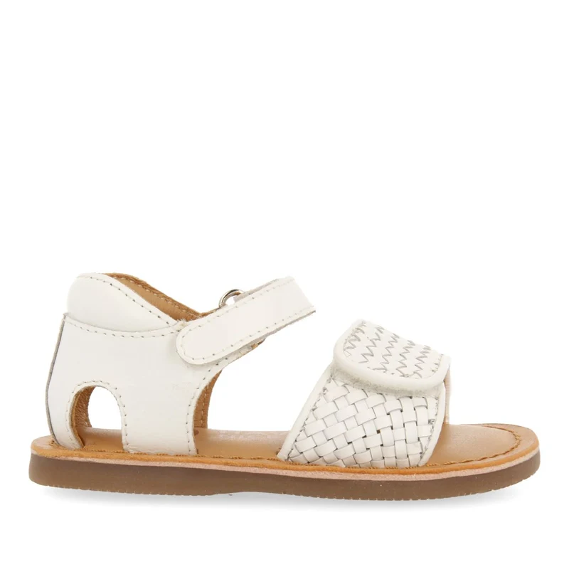 WHITE LEATHER SANDALS WITH BRAIDED STRAP AND ADJUSTABLE CLOSURE FOR BABY ATHENA 22