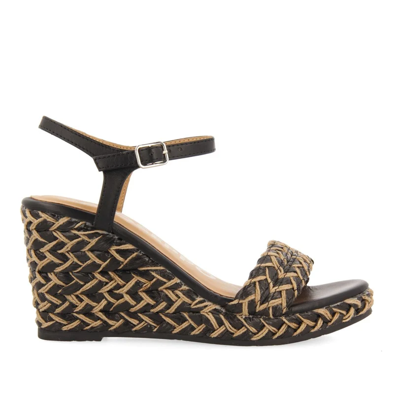 BLACK SANDALS AND NATURAL HIGH WEDGE WITH BRAIDED DETAILS FOR WOMEN TIGARD 36