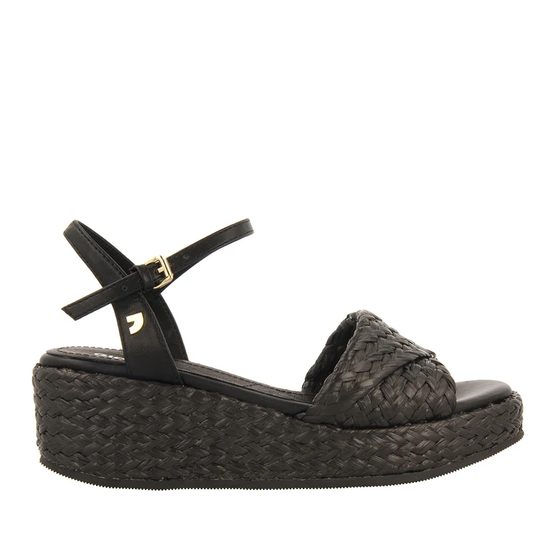 BLACK RAFFIA SANDALS WITH PLATFORM FOR WOMEN COOS 40