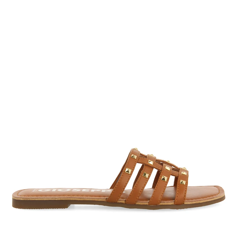 WOMEN'S LEATHER SANDALS WITH STUDS IN TAN LEATHER 37