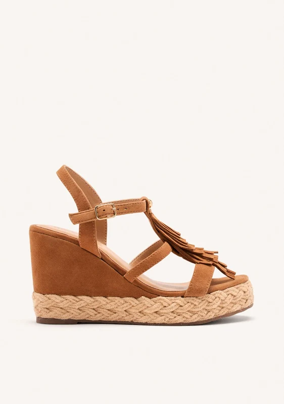 LEATHER FRINGE WEDGE SANDALS ELDERON 36
