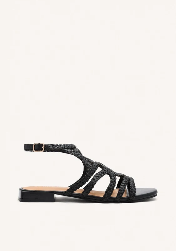 BRAIDED LEATHER FLAT SANDALS BIRCH 39