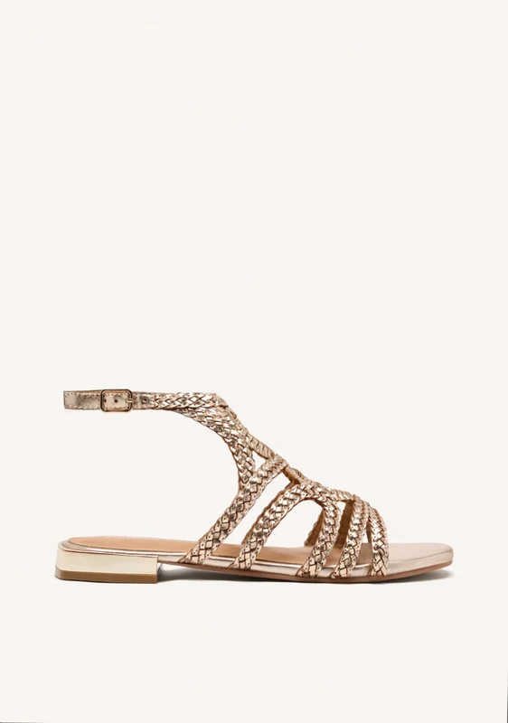 BRAIDED LEATHER FLAT SANDALS BIRCH 40