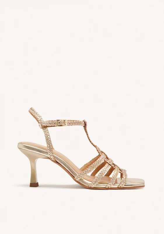 BRAIDED LEATHER HEEL SANDALS 36