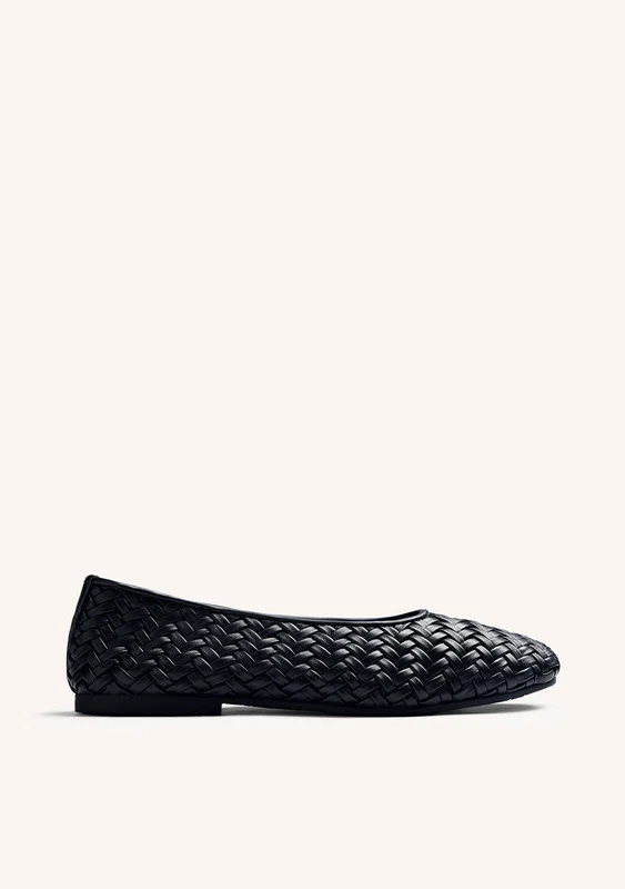 BLACK BRAIDED LEATHER BALLET FLATS 36