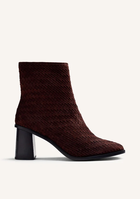 BROWN WOVEN LEATHER ANKLE BOOTS 41
