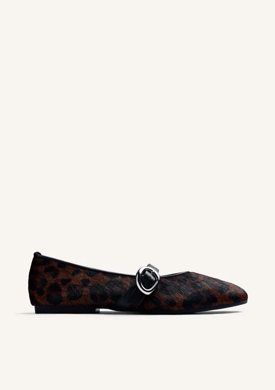ANIMAL PRINT LEATHER BALLET FLATS 38