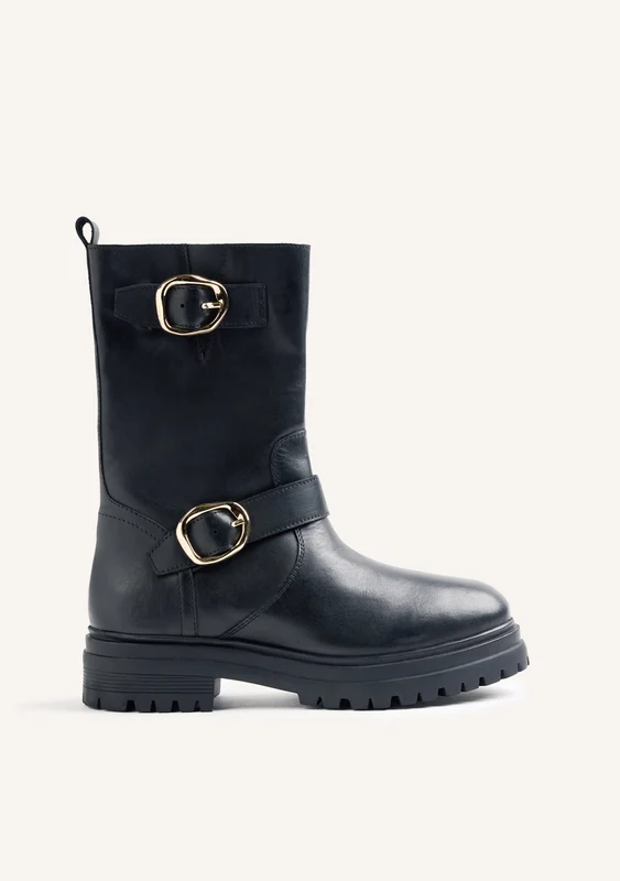 BLACK BIKER LEATHER BOOTS 41