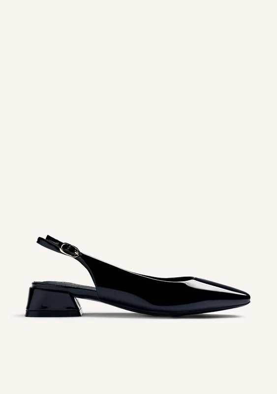 BLACK OPEN-BACK PATENT EFFECT HEEL SHOES 40