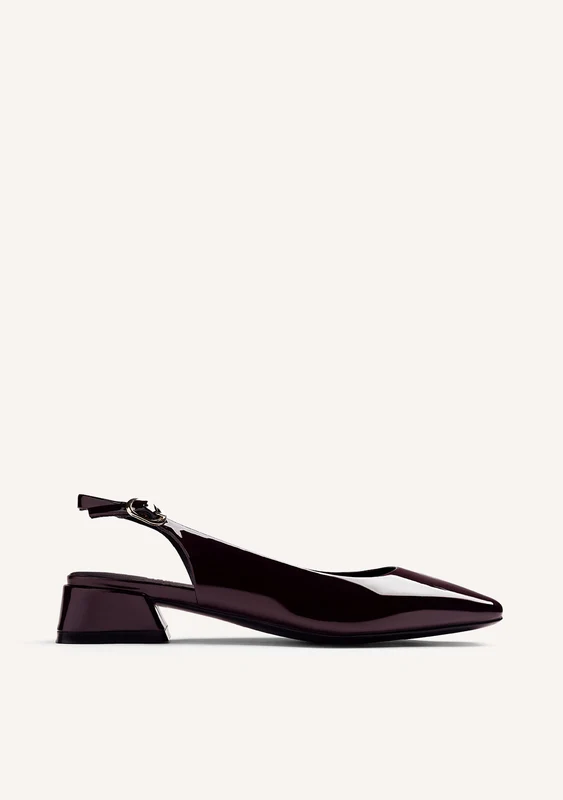BURGUNDY OPEN-BACK PATENT EFFECT HEEL SHOES 36