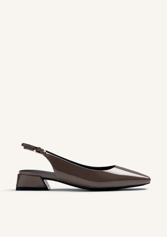 TAUPE OPEN-BACK PATENT EFFECT HEEL SHOES 40