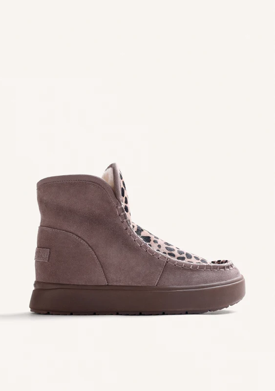 TAUPE AUSTRALIAN SUEDE LEATHER BOOTS WITH ANIMAL PRINT 40