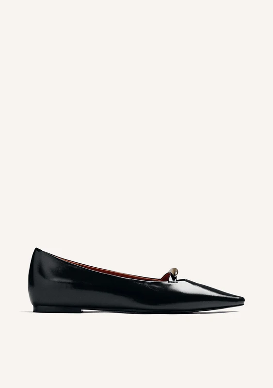 BLACK PATENT EFFECT WEDGED BALLET FLATS 40