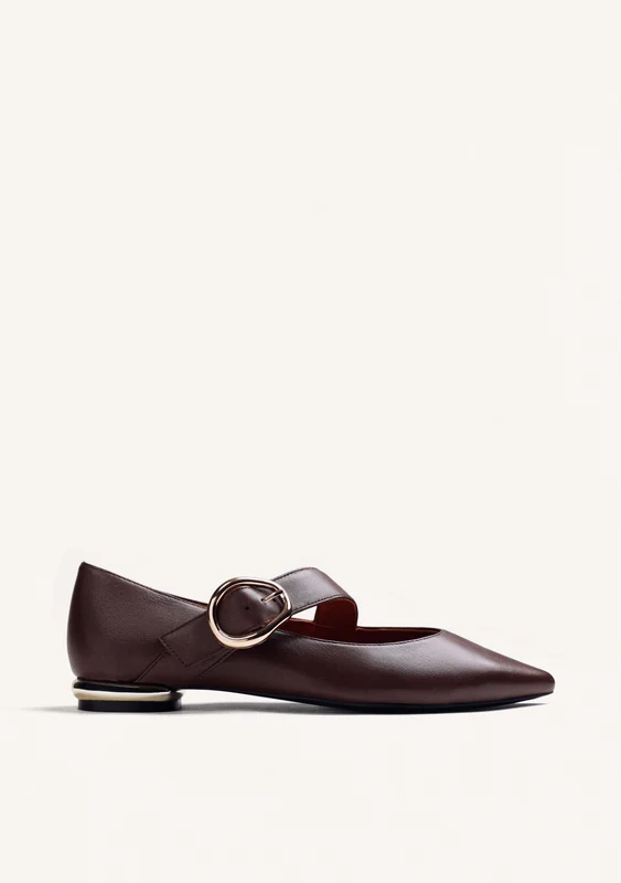 BROWN LEATHER BALLET FLATS WITH BUCKLE 37
