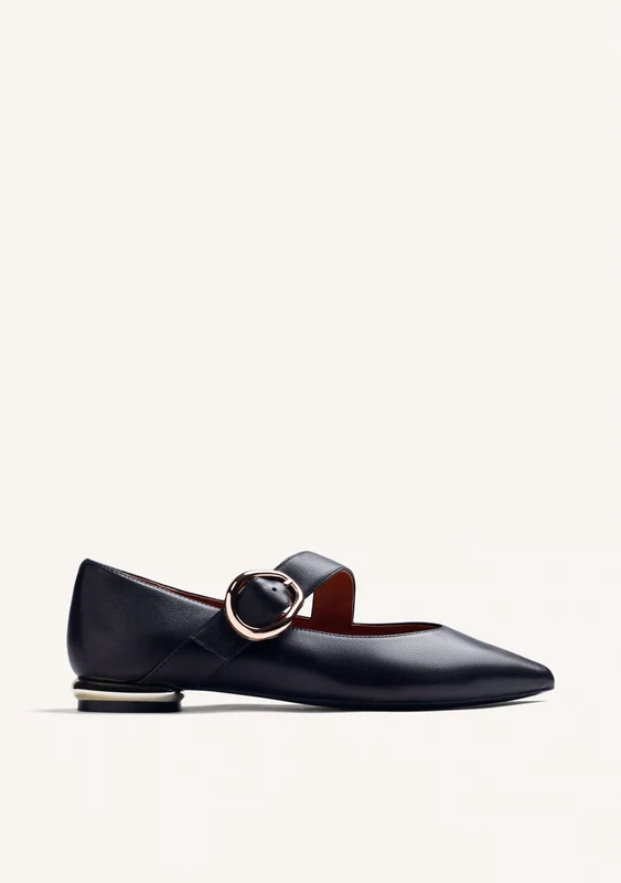 BLACK LEATHER BALLET FLATS WITH BUCKLE 41