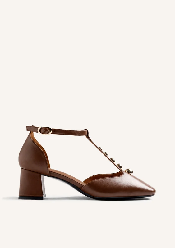 BROWN HEEL SHOES WITH STUDS 36