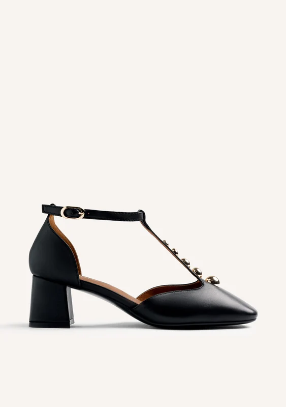 BLACK STUDDED HEEL SHOES 38