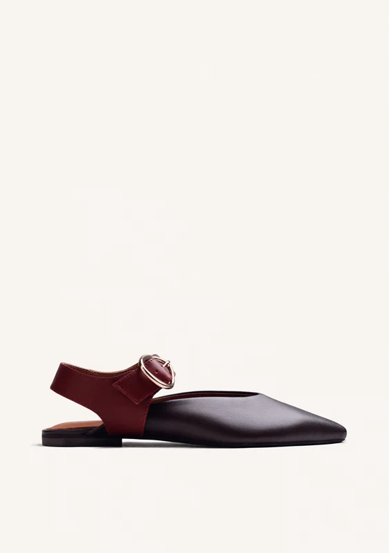 BROWN LEATHER BACKLESS BALLET FLATS 41