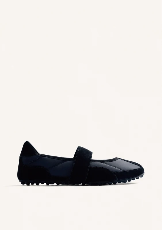 BLACK SPORT BALLET FLATS IN LEATHER AND NYLON 37