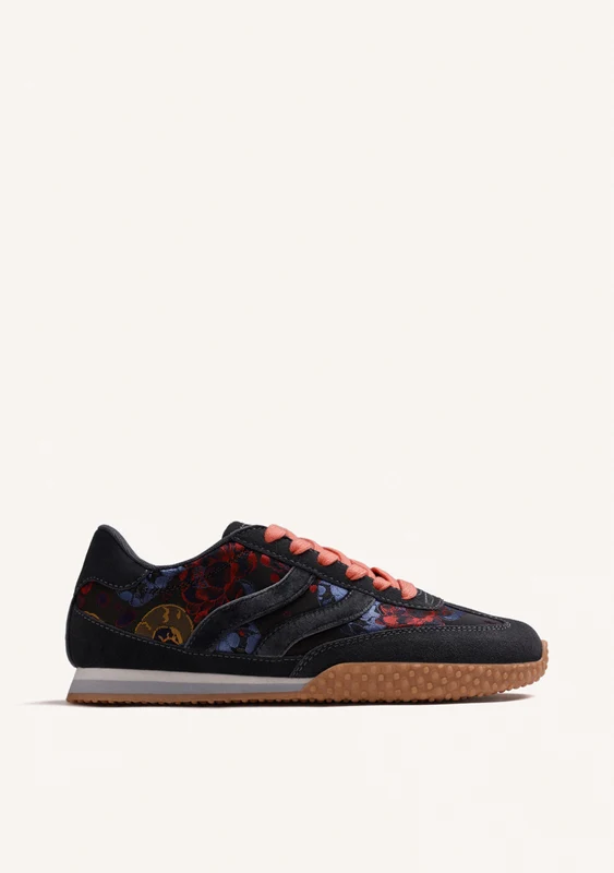 BLUE LEATHER AND SATIN FLORAL SNEAKERS 40